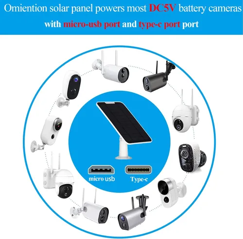 Vista 2 de Panel solar mejorado de 5 V 6 W para cámara de seguridad, compatible con Eufycam 2C/2C Pro/2/2 Pro/E20/E40/E, con puerto micro USB, adaptador USB-C