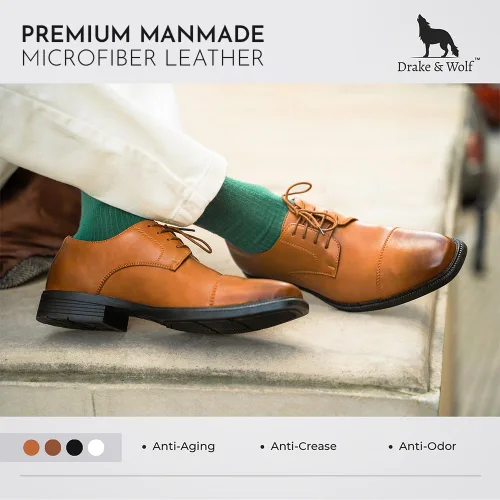 Vista 3 de Drake & Wolf Handmade Mens Oxford Shoes - Mens Dress Shoes - Classic Manmade Microfiber Leather Oxfords for Men Casual Dress Shoes - Comfortable
