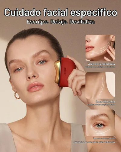 Vista 3 de Zdeer Nuevo GS5 PRO Masajeador facial eléctrico Gua Sha con luz roja y Rojo
