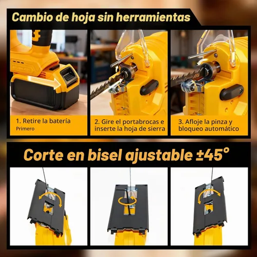 Vista 6 de Sierra de calar sin escobillas compatible con batería Dewalt de 20 V (sin batería), rompecabezas inalámbrico con bolsa de herramientas, velocidad