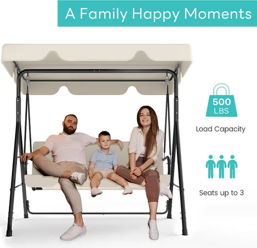 Vista 3 de Murago - Silla de columpio para patio al aire libre con dosel ajustable, columpio para patio al aire libre con soporte resistente para 3 personas