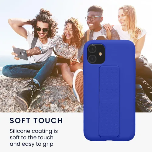 Vista 5 de kwmobile Funda para Apple iPhone 11 - Funda de TPU suave con revestimiento de silicona - Con correa de mano y función de soporte - a prueba