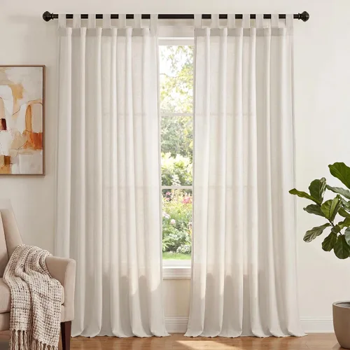 Vista 12 de PrinceDeco Cortinas de Lino de 63 Pulgadas de Largo con Trabillas Superiores Paneles de Tratamientos para Ventanas Semi Transparentes de Filtrado