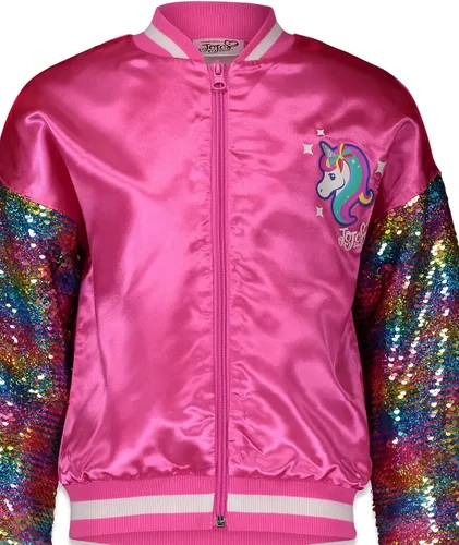 Vista 5 de JoJo Siwa Chaqueta bombardera con cremallera de lentejuelas para niñas de unicornio para niños pequeños a niños grandes