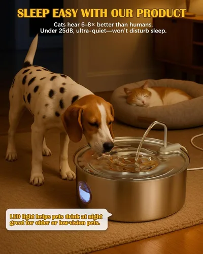 Vista 2 de Dog Water Fountain for Large Dogs- 270oz/8L Stainless Steel Dog Water Bowl Dispenser Automatic Pet Water Fountain with Ultra-Quiet Pump/Quadruple