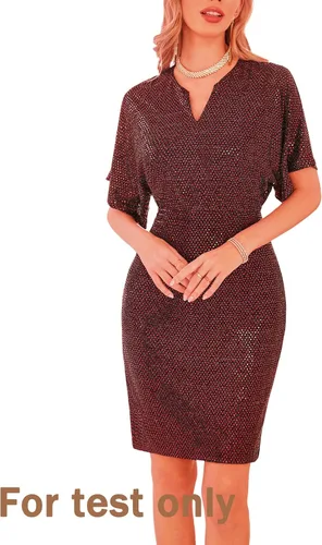 Vista 6 de GRACE KARIN Vestidos de lentejuelas para mujer, mangas brillantes de murciélago, cuello con muescas, vestido midi ajustado para cóctel, fiesta, cita