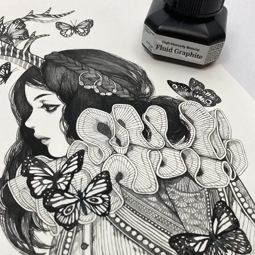 Vista 7 de Kuretake Tinta de pintura, para pluma de inmersión, pincel, líquido, pasta, artista, pinturas no tóxicas, ilustración, letras, dibujo, escritura