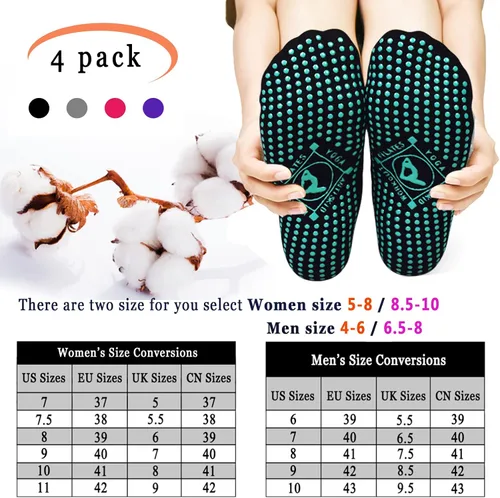 Vista 6 de Calcetines de yoga antideslizantes para mujer, 4 pares, pilates, yoga, barra, ballet, baile, entrenamiento descalzo