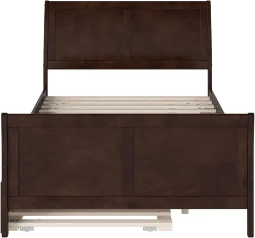 Vista 9 de AFI, Portland - Cama de plataforma matrimonial con estribo a juego con cama nido individual, color espresso