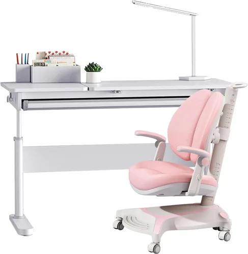 Vista 10 de FCD Escritorio y silla para niños, juego de escritorio y silla de estudio ergonómico, multifuncional, ajustable, mesa de dibujo y estación