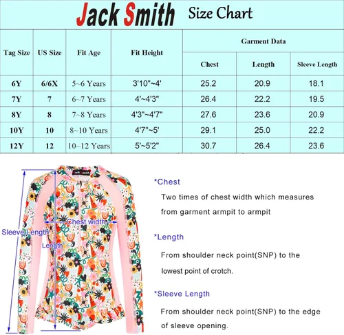 Vista 7 de JACK SMITH Traje de baño de una pieza para niñas, de manga larga, con volantes, protección solar, 6-12 años