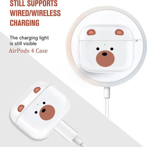 Vista 3 de Funda para AirPods 4 2024 con mosquetón de llavero, funda transparente para AirPods 4, diseño de anime, funda suave con adornos para niños, niñas