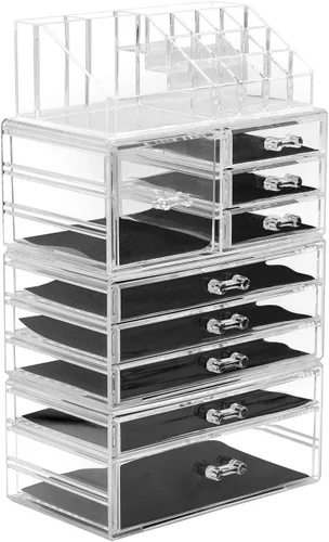 Vista 9 de Sorbus Cajones acrílicos apilables, 1 cajón de almacenamiento transparente para organizar paletas de maquillaje, accesorios para el cabello de uñas