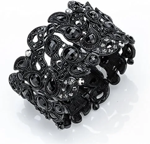 Vista 2 de YACQ Pulsera elástica de flores para mujer para muñecas de 6-12 a 7-12 pulgadas, cómoda banda elástica y joyería de cristal con patrón floral, sin