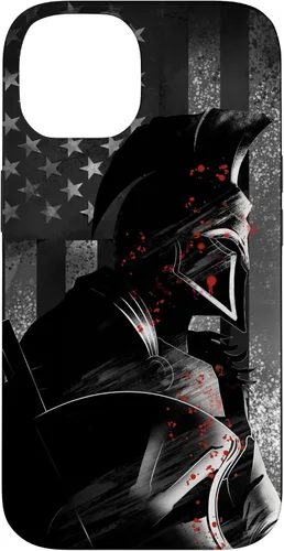 Vista 4 de Funda patriótica para iPhone 16 con bandera de Estados Unidos Spartan Warrior griego antiguo