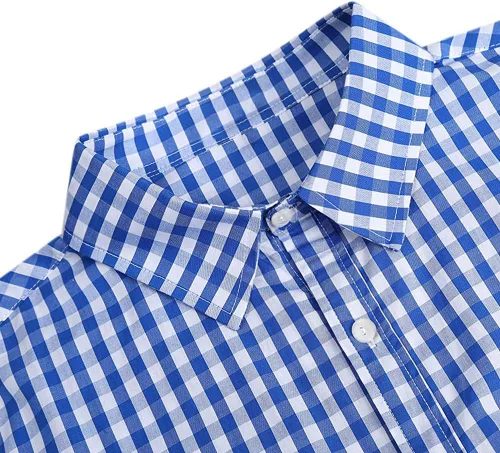 Vista 4 de KOJOOIN Camisas de manga larga para hombre Oktoberfest, camisa a cuadros bávaros alemanes con botones, color azul, talla L, Azul