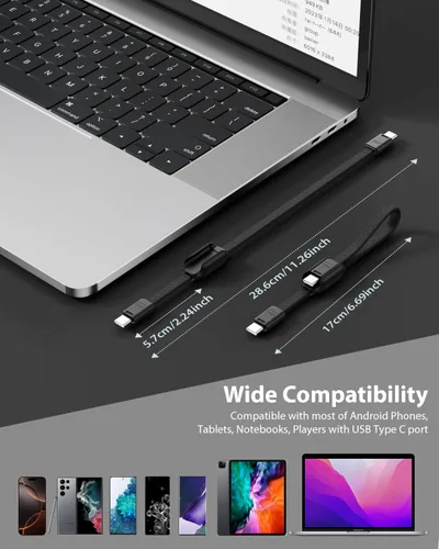 Vista 7 de SOOPII 6-Pack Short USB C to USB C Cable 240W with Built-in Snap Clip