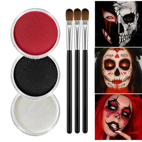 Vista 16 de Kit de pintura facial blanca y negra para Halloween con base de aceite, kit Negro-blanco