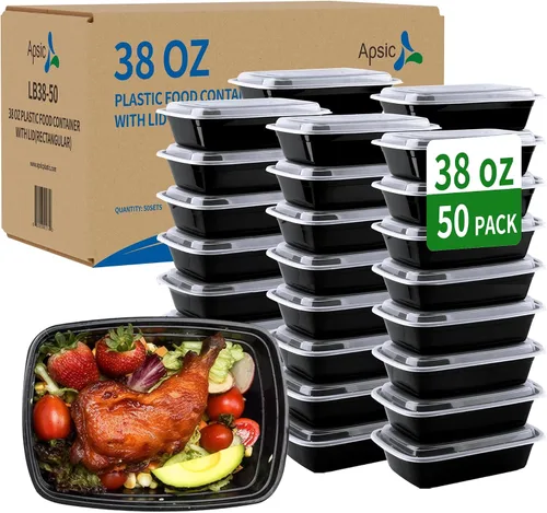 Vista 11 de Contenedores para preparación de comidas, paquete de 50 de 24 oz (100 piezas) contenedores desechables para almacenamiento de comida para llevar