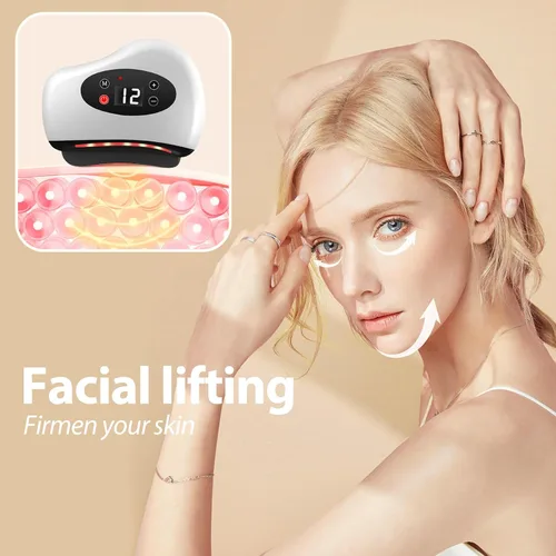 Vista 4 de Herramientas faciales de raspado, calefacción por vibración de 12 niveles, masajeador facial, masajeador de drenaje linfático, masajeador
