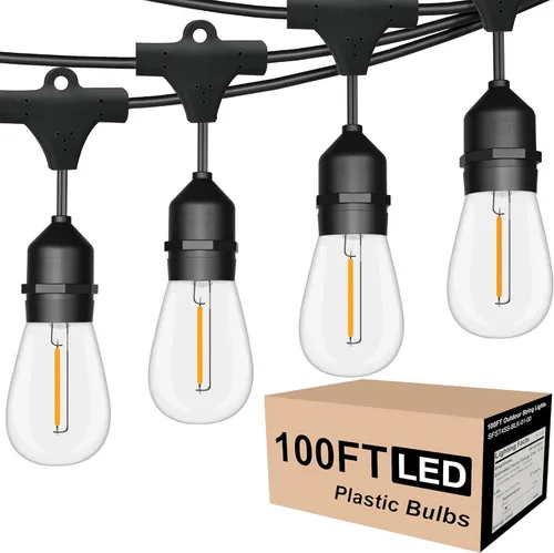 Vista 11 de SUFEIMAS - Cadena de luces para exteriores de 100 pies, IP65 a prueba de agua, bombillas LED de plástico 30+2, 2700K, luces blancas para patio Blanco