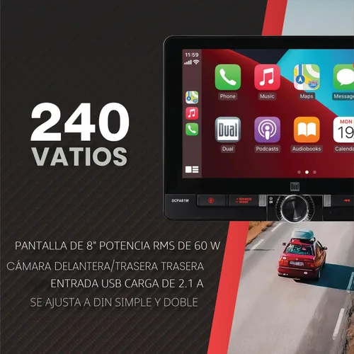 Vista 3 de Dual Electronics DCPA81W 8-pulgadas Certificado Apple CarPlay Android Auto Con Cable o Inalámbrico Radio Estéreo de Coche Pantalla Táctil Single
