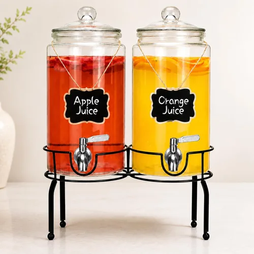 Vista 9 de Dispensador de bebidas de 1 galón, 1 paquete, dispensador de bebidas de espita de acero inoxidable para fiestas con soporte, recipiente de vidrio