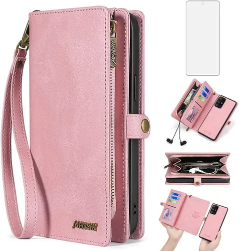 Vista 9 de Asuwish Funda de teléfono para Samsung Galaxy A71 5G con cremallera, funda desmontable con protector de pantalla de vidrio templado y soporte