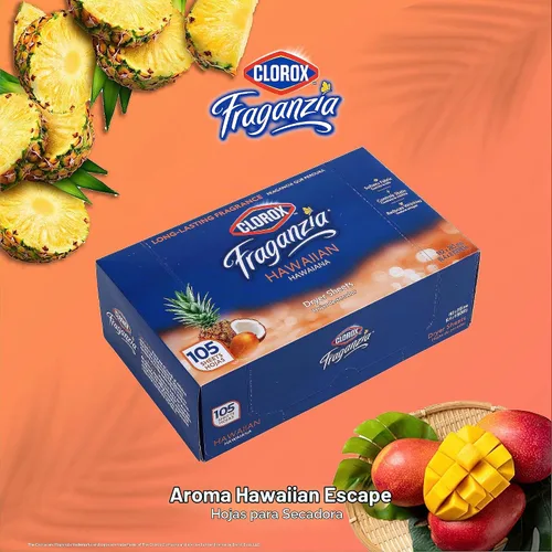 Vista 2 de Clorox Fraganzia - Hojas para secadora, aroma Hawaiian Escape, 105