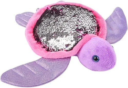 Vista 7 de Zugar Land Peluche reversible de tortuga marina con lentejuelas (11 pulgadas), diseño de lentejuelas reversibles, color rosa intenso/plateado