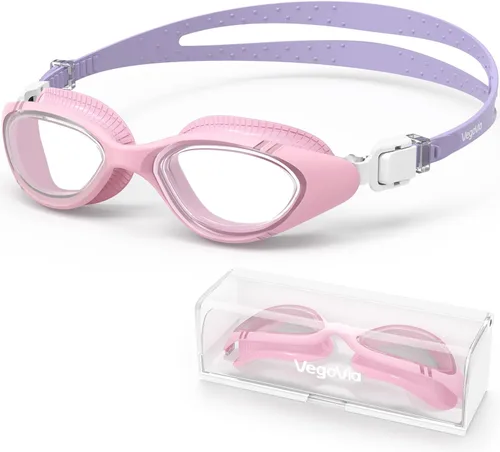 Vista 9 de VegoVia Gafas de natación para adultos para hombres y mujeres, gafas de natación para piscina, antiniebla/UV, gafas de natación con estuche
