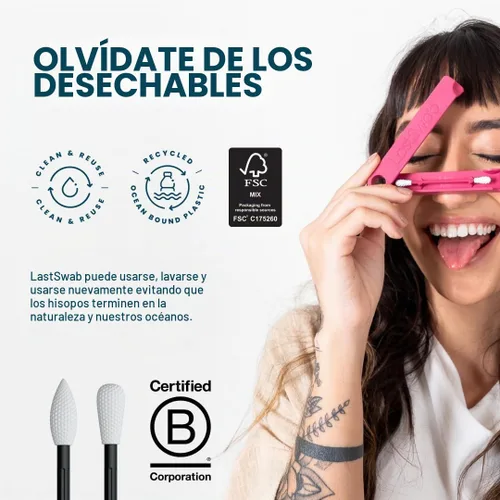 Vista 6 de LastSwab® Hisopos de algodón reutilizables para rutinas de belleza suaves y ecológicas - La alternativa sostenible a los hisopos de algodón Negro