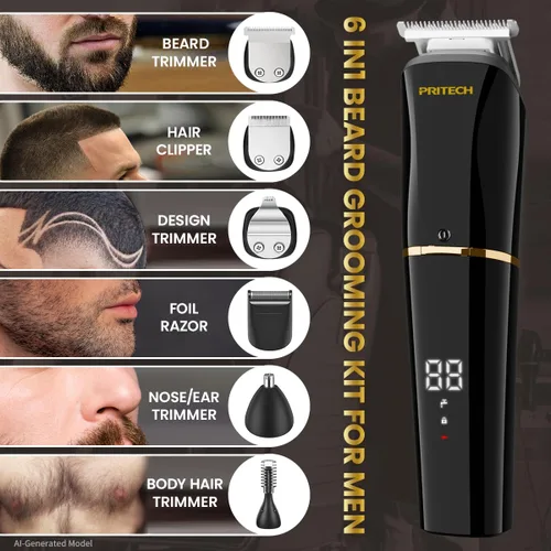 Vista 3 de PRITECH - Kit de aseo para hombre, 6 en 1, recortadora de barba y cortadora de pelo, inalámbrico for Home Travel Gifts, USB Charging, Foil Shaver