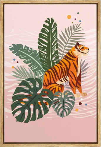 Vista 10 de bestdeal depot Lienzo enmarcado para pared, arte geométrico de sol y montaña, reflejo del mar, naturaleza, ilustraciones de área silvestre, arte
