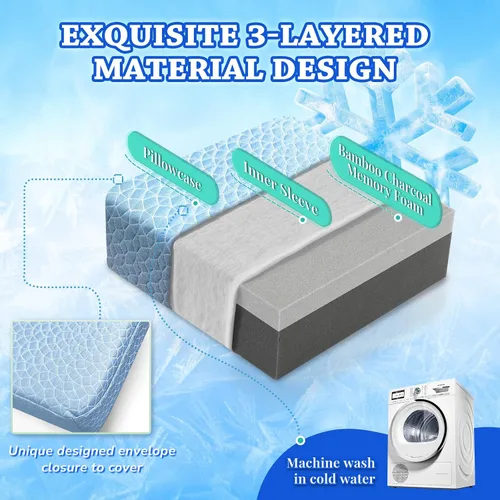 Vista 6 de HARBOREST Almohada Cubo Refrescante - Almohada para Dormir de Lado para Dolor de Cuello y Hombro, Almohada de Espuma Viscoelástica Cubo Pro con Azul