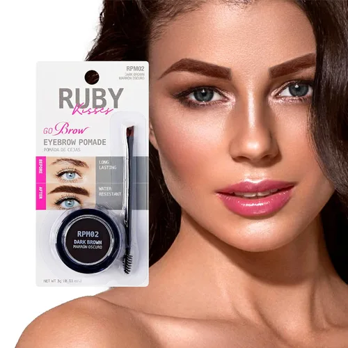 Vista 4 de Ruby Kisses Go Brow Pomada para cejas resistentes al agua de larga duración a prueba de manchas (marrón oscuro)