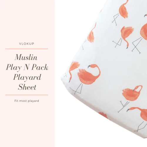 Vista 4 de Baby Play N Pack - Funda de muselina para corral, sábanas portátiles para cuna, funda de colchón convertible para niñas por Vlokup, flamenco