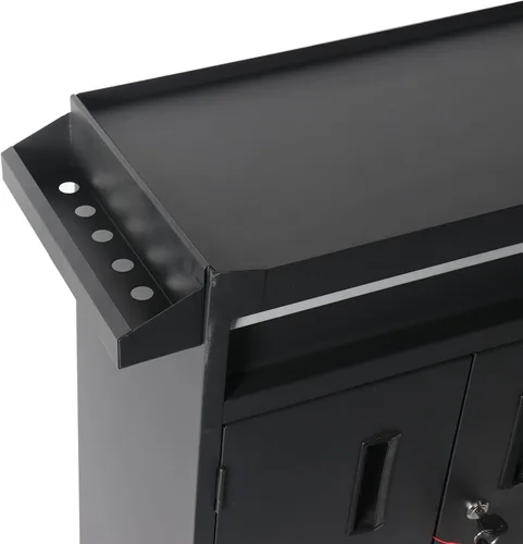 Vista 4 de Caja de herramientas con 1 cajón, caja de herramientas con ruedas de acero resistente con puertas bloqueables (TZ8 negro)
