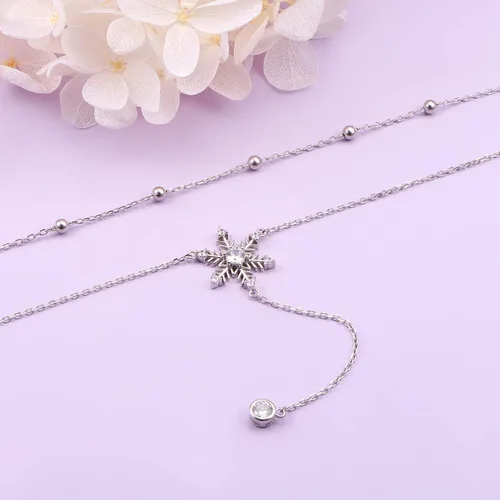 Vista 2 de YinShan Collar con colgante de plata de ley 925 con circonita cúbica estrella copo de nieve lágrima para mujeres y niñas Plata esterlina Circonia