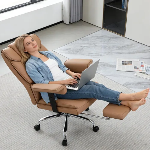 Vista 2 de Silla de escritorio de oficina reclinable de masaje grande y alta de 500 Marrón (Cocoa Brown)