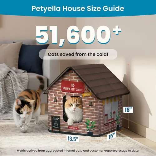 Vista 5 de Casa climatizada de lujo para gatos para invierno - Resistente a la intemperie, aislada, fácil montaje, almohadilla térmica para gatos, puertas