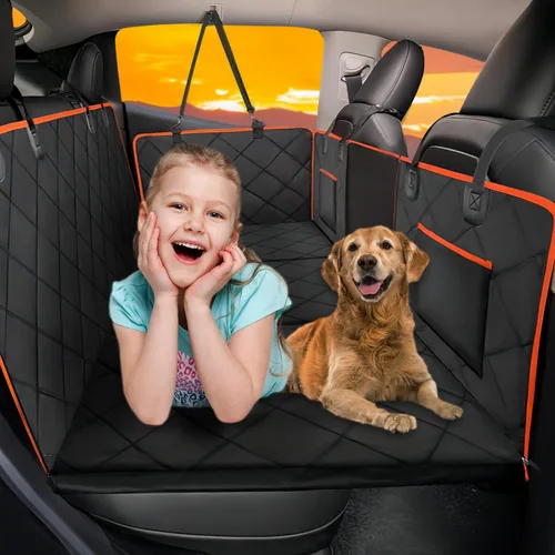 Vista 9 de Extensor de asiento trasero para perros, gran espacio, funda de asiento de automóvil para perro, parte inferior dura con capacidad para 420 libras