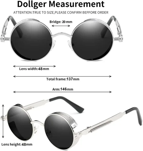 Vista 34 de Dollger Gafas de sol vintage Steampunk Retro Metal Round Circle Frame