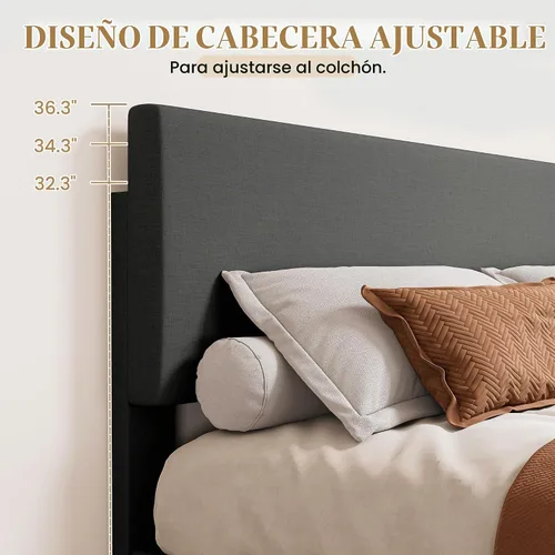 Vista 2 de SHA CERLIN Base de cama de plataforma de tamaño completo con tela de líneas limpias y cabecera ajustable, soporte de listones de madera, no necesita