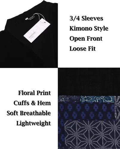 Vista 5 de COOFANDY Cárdigan de algodón con cuello de chal con volantes para hombre cárdigan largo tipo kimono