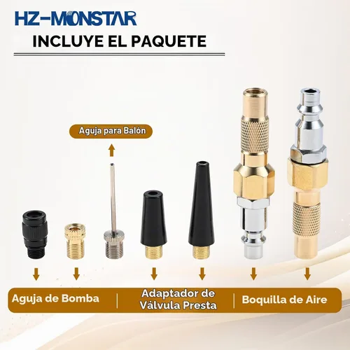 Vista 7 de Boquilla de Aire de Latón Resistente con Conector Rápido, Juego de Adaptadores de Conexión Rápida para Inflador de Neumáticos, Kit de Conector