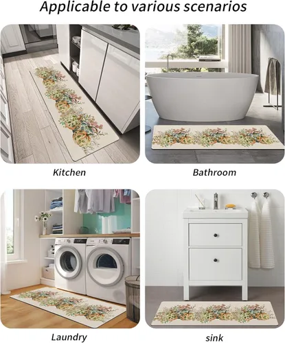 Vista 6 de Tapete de baño antideslizante con hojas y calabazas, de secado rápido y absorbente, de tierra de diatomeas, para fregadero de cocina, lavable