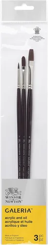 Vista 8 de Winsor & Newton Galeria - Paquete de pinceles acrílicos, mango largo, paquete de 3, #1, negro, 4, 4, 12
