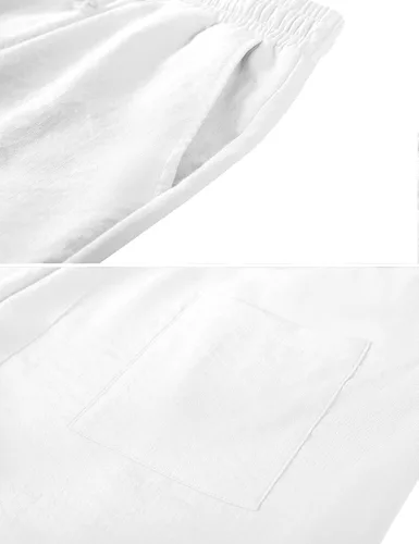 Vista 7 de LecGee Conjunto corto casual de verano para hombre, camisa cubana de lino de manga corta, pantalones cortos con cordón en la cintura, trajes