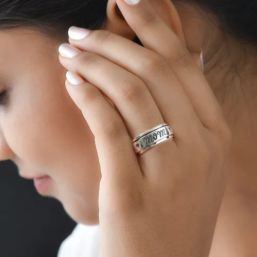 Vista 2 de Shop LC - Anillo giratorio de plata de ley 925, bohemio, hecho a mano, joyería única para hombres y mujeres, anillo para aliviar la ansiedad